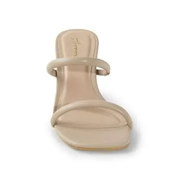 Arromic Women's Heeled Sandals Square Toe Tow Strap Block Heels for Women Comfortable Strappy Heels Slip on Heeled Sandals for Women Dressy