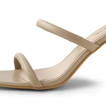 Arromic Women's Heeled Sandals Square Toe Tow Strap Block Heels for Women Comfortable Strappy Heels Slip on Heeled Sandals for Women Dressy