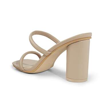 Arromic Women's Heeled Sandals Square Toe Tow Strap Block Heels for Women Comfortable Strappy Heels Slip on Heeled Sandals for Women Dressy