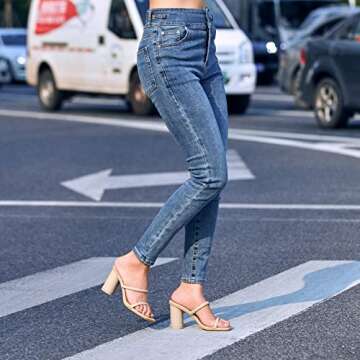 Arromic Women's Heeled Sandals Square Toe Tow Strap Block Heels for Women Comfortable Strappy Heels Slip on Heeled Sandals for Women Dressy