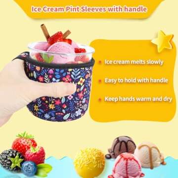 4Pack Reusable Ice Cream Sleeves with Handle, Neoprene Insulated Sleeves for Ninja Creami Pints, Talenti Ice Cream Pints, Frozen Desserts (Glitter)