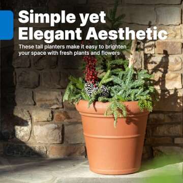Step2 Claremont Tall Round Planter, Large Planters for Outdoor Plants, Gardening and Flower Pot for Patio or Porch, Efficient Drainage, Durable Plastic, Terracotta, 1-Pack