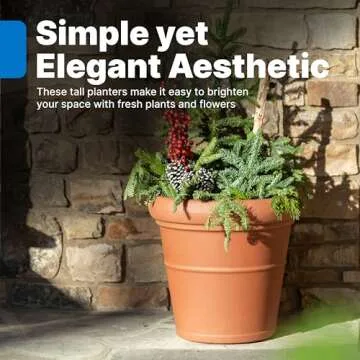 Step2 Claremont Tall Round Planter, Large Planters for Outdoor Plants, Gardening and Flower Pot for Patio or Porch, Efficient Drainage, Durable Plastic, Terracotta, 1-Pack