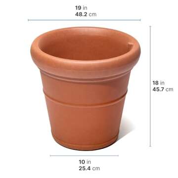 Step2 Claremont Tall Round Planter, Large Planters for Outdoor Plants, Gardening and Flower Pot for Patio or Porch, Efficient Drainage, Durable Plastic, Terracotta, 1-Pack