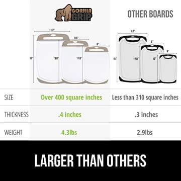 The Original GORILLA GRIP Oversized 100% BPA Free Reversible Durable Kitchen Cutting Board Set of 3, Juice Grooves, Dishwasher Safe, Easy Grip Handle Border, Food Chopping Boards, Cooking, Almond