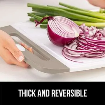 The Original GORILLA GRIP Oversized 100% BPA Free Reversible Durable Kitchen Cutting Board Set of 3, Juice Grooves, Dishwasher Safe, Easy Grip Handle Border, Food Chopping Boards, Cooking, Almond