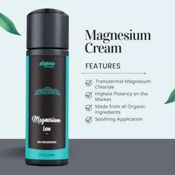 Natural Magnesium Lotion - Highest Potency - Over 1800 MG/oz - 300 mg/tsp - Not Water Based -elepure PURE elements - 8 oz