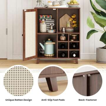 Farini Sideboard Cabinet with Storage, 47 Inch Wine Bar Cabinet with Wine Racks, Buffet Cabinet for Home, Living Room, Kitchen, Walnut