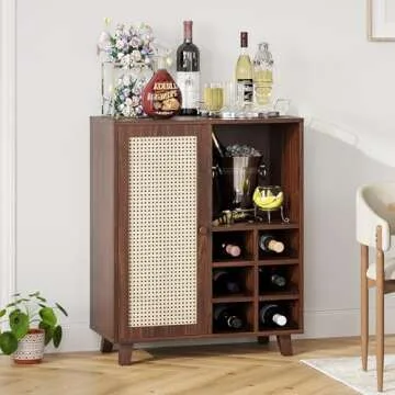 Farini Sideboard Cabinet with Storage, 47 Inch Wine Bar Cabinet with Wine Racks, Buffet Cabinet for Home, Living Room, Kitchen, Walnut