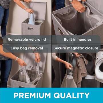 BIRDROCK HOME Laundry Hamper with Lid | Removable Bags for Sorting Clothes | Sectioned Laundry Basket for Bedroom & Bathroom | Collapsible Storage Bin with Cover | Single, Grey