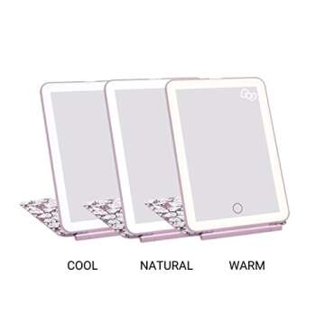 Impressions Vanity Hello Kitty Touch Pad Mini Tri-Tone Makeup Mirror with Printed Flip Cover and LED Strip, Travel Vanity Mirror with Touch Sensor Switch and USB Extension (White/Pink)