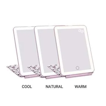 Impressions Vanity Hello Kitty Touch Pad Mini Tri-Tone Makeup Mirror with Printed Flip Cover and LED Strip, Travel Vanity Mirror with Touch Sensor Switch and USB Extension (White/Pink)