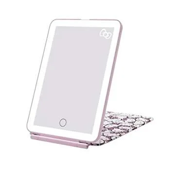 Impressions Vanity Hello Kitty Touch Pad Mini Tri-Tone Makeup Mirror with Printed Flip Cover and LED Strip, Travel Vanity Mirror with Touch Sensor Switch and USB Extension (White/Pink)