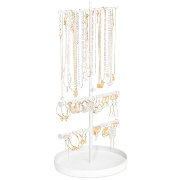Jenseits Jewelry Organizer Stand, 3 Tier Long Necklaces Organizer Holder Tree, Adjustable Height Ear...