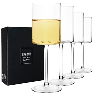 Red or White Wine Square Glasses With Stem set of 4-14oz Crystal Unique Modern Design - Large Long S...