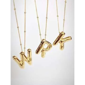 DIOWUS Bubble Letter Necklace Personalized 18K Gold Plated