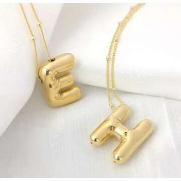 DIOWUS Bubble Letter Necklace Personalized 18K Gold Plated