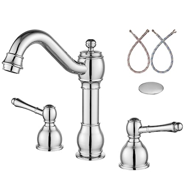 Aolemi Widespread Bathroom Sink Faucet: Polish Chrome Vintage Design with Pop-Up Drain