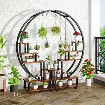 2 Pcs 6 Tier Tall Metal Indoor Plant Stand with Detachable Wheels, Half-Moon-Shaped Plant Shelf Holder for Outdoor Clearance, Multi-Purpose Plant Stands for Home Decor, Balcony, Patio, Garden