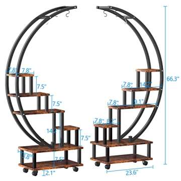 2 Pcs 6 Tier Tall Metal Indoor Plant Stand with Detachable Wheels, Half-Moon-Shaped Plant Shelf Holder for Outdoor Clearance, Multi-Purpose Plant Stands for Home Decor, Balcony, Patio, Garden