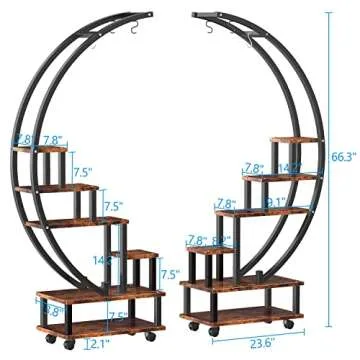 2 Pcs 6 Tier Tall Metal Indoor Plant Stand with Detachable Wheels, Half-Moon-Shaped Plant Shelf Holder for Outdoor Clearance, Multi-Purpose Plant Stands for Home Decor, Balcony, Patio, Garden