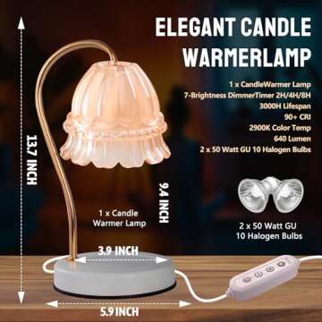 Candle Warmer Lamp with Dimmer - Electric Candle Lamp with Timer for Jar Candles Scented Candles, Plug-in Wax Warmer Lamp for Home & Office with 2 Bulb (White Peony)