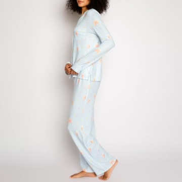 Chic Satin Pajama Set Women Floral Bow Print Sleepwear