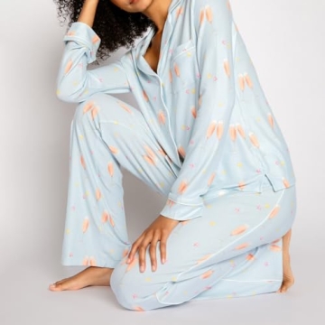 Chic Satin Pajama Set Women Floral Bow Print Sleepwear