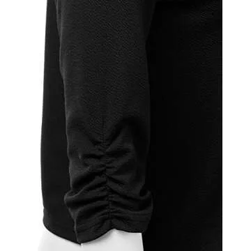 DOUBLJU Ruched 3/4 Sleeve Open Front Draped Blazers Business Casual Basic Work Jackets for Womens Clothes with Plus Size Black