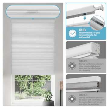 Boolegon No Drill No Tools Cellular Shades Top Down Bottom Up Honeycomb Blinds Blackout Cordless Win...