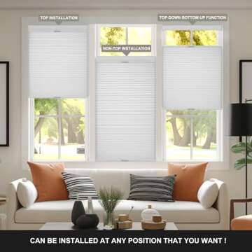 Boolegon No Drill No Tools Cellular Shades Top Down Bottom Up Honeycomb Blinds Blackout Cordless Window Blinds Easy to Install Cellular Shade for Windows,Blackout-White,Custom Size