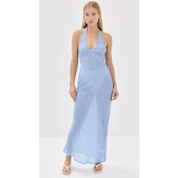 Lioness Women's Carrie Halter Dress, Blue Check, M