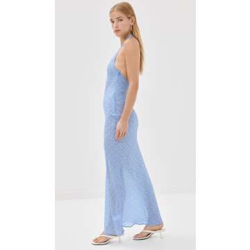 Lioness Women's Carrie Halter Dress, Blue Check, M