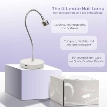 ALLKEM Flash Cure UV Light for Gel Nails - Gooseneck Led Nail Lamp for Gel Polish - Professional and Home Use Nail Light & Dryer - Wireless, Cordless & Rechargeable Curing Lamp (3W - Silver)