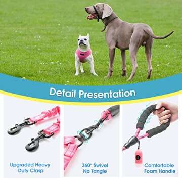 BAAPET Double Dog Leash with Bungee and Poop Bags