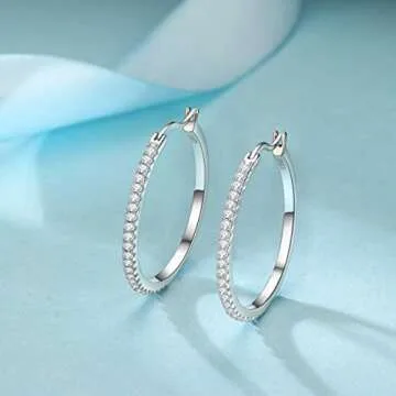 925 Sterling Silver Hoop Earrings with Cubic Zirconia