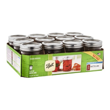 Ball Half Pint (8 oz.) Regular Mouth Glass Mason Jars w/ Cap - Set of 12 AEP