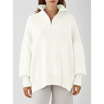 Oversized ANRABESS Quarter Zip Sweater for Fall Fashion