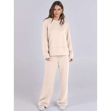 ANRABESS Womens 2 Piece Lounge Sets Sweatsuit Travel Outfits Wide Leg Pants Set 2024 Fall Fashion Tr...