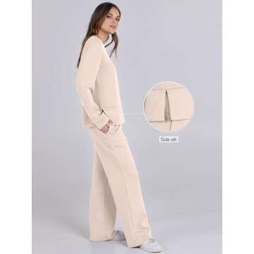 ANRABESS Womens 2 Piece Lounge Sets Sweatsuit Travel Outfits Wide Leg Pants Set 2024 Fall Fashion Tracksuit Clothes Apricot Medium