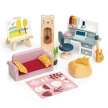 Tender Leaf Toys - Dolls House Study Furniture - 1:12 Scale 23 Pcs Furnished Study Room Dollhouse Ac...
