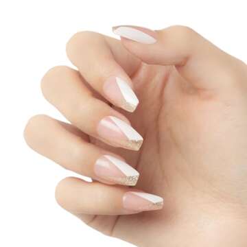 KISS Classy Nails, Press-On Nails, Nail glue included, 'The BOSS', Silver, Medium Size, Coffin Shape, Includes 28 Nails, 2g Glue, 1 Manicure Stick, 1 Mini file