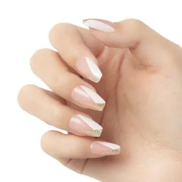 KISS Classy Nails, Press-On Nails, Nail glue included, 'The BOSS', Silver, Medium Size, Coffin Shape, Includes 28 Nails, 2g Glue, 1 Manicure Stick, 1 Mini file