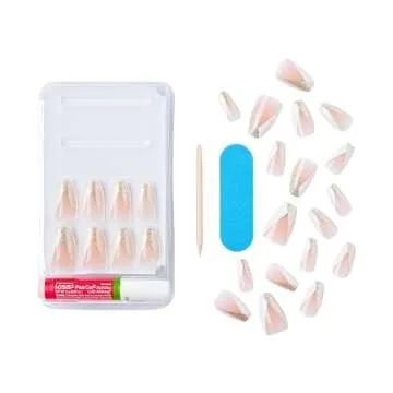 KISS Classy Nails, Press-On Nails, Nail glue included, 'The BOSS', Silver, Medium Size, Coffin Shape, Includes 28 Nails, 2g Glue, 1 Manicure Stick, 1 Mini file
