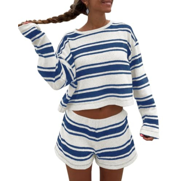 Langwyqu Womens Striped Pajama Sets - Cozy Comfort Short Set for Home