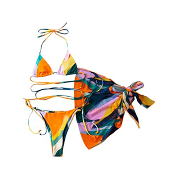 SOLY HUX Women's Trendy Color Block Bikini Set with Cover-Up