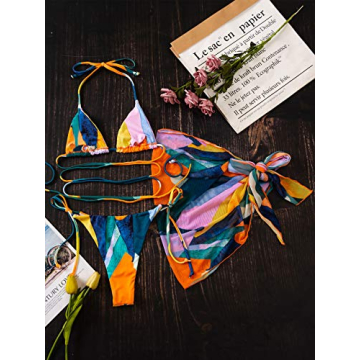 SOLY HUX Women's Trendy Color Block Bikini Set with Cover-Up