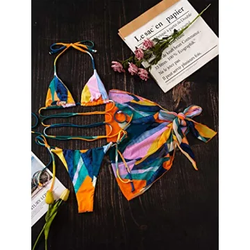 SOLY HUX Women's Trendy Color Block Bikini Set with Cover-Up