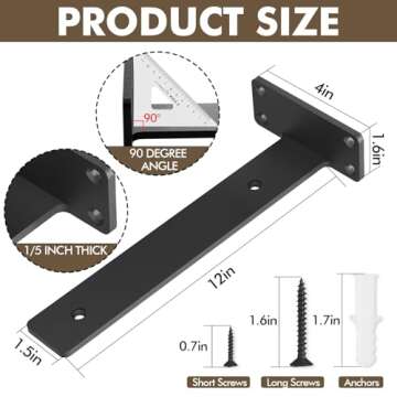 MIUGO Heavy Duty Shelf Bracket Pack - 12 inch Long Supports