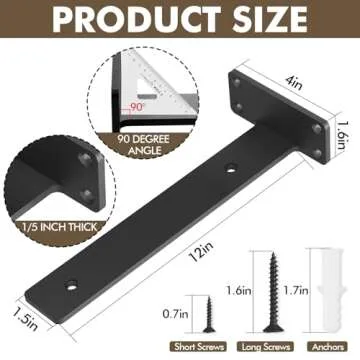 MIUGO Heavy Duty Shelf Bracket Pack - 12 inch Long Supports